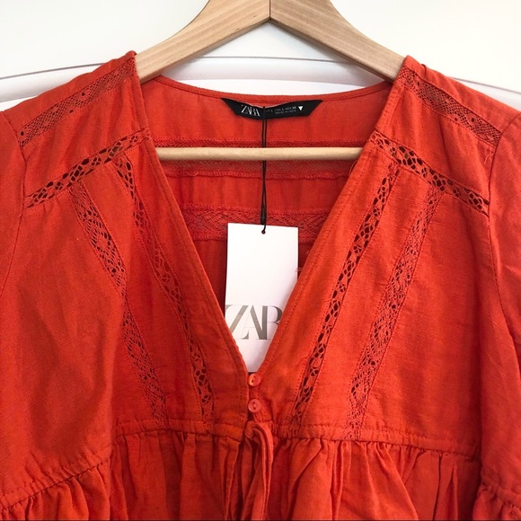 🌈 6/$60, NWT, Zara Boho Style Top, Orange, Large - Picture 6 of 10